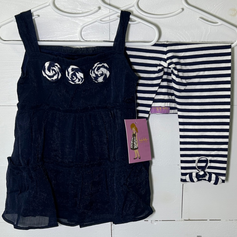 Nicole Miller New York Navy Dress and Striped Leggings Set